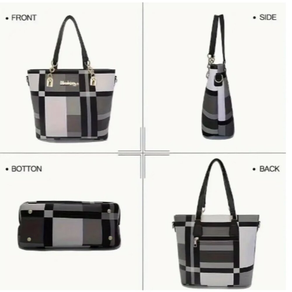 Blue Plaid Leather 6pcs Women's Handbag Set - Picture 6 of 14